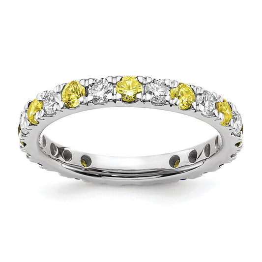 14k White Gold 3/4 carat Lab Grown Diamond VS/SI+ G+ and Lab Created Yellow Sapphire Size 4.5 Eternity Band