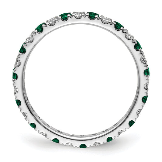 14k White Gold 3/8 carat Lab Grown Diamond VS/SI+ G+ and Lab Created Emerald Size 4.5 Eternity Band