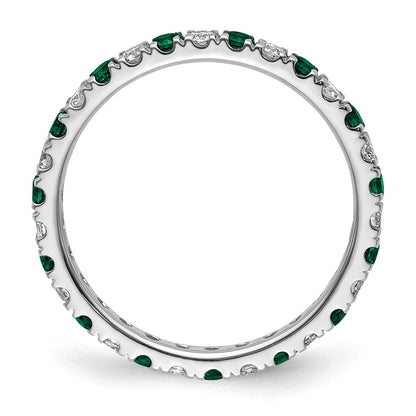 14k White Gold 3/8 carat Lab Grown Diamond VS/SI+ G+ and Lab Created Emerald Size 4.5 Eternity Band