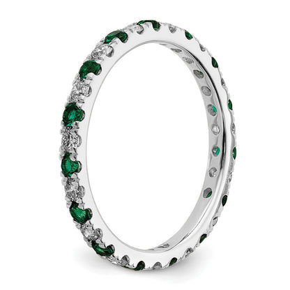 14k White Gold 3/8 carat Lab Grown Diamond VS/SI+ G+ and Lab Created Emerald Size 4.5 Eternity Band