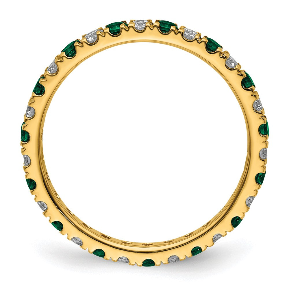 14k 3/8 carat Lab Grown Diamond VS/SI+ G+ and Lab Created Emerald Size 5 Eternity Band