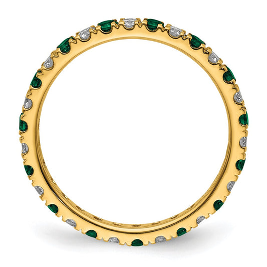 14k 3/8 carat Lab Grown Diamond VS/SI+ G+ and Lab Created Emerald Size 5 Eternity Band