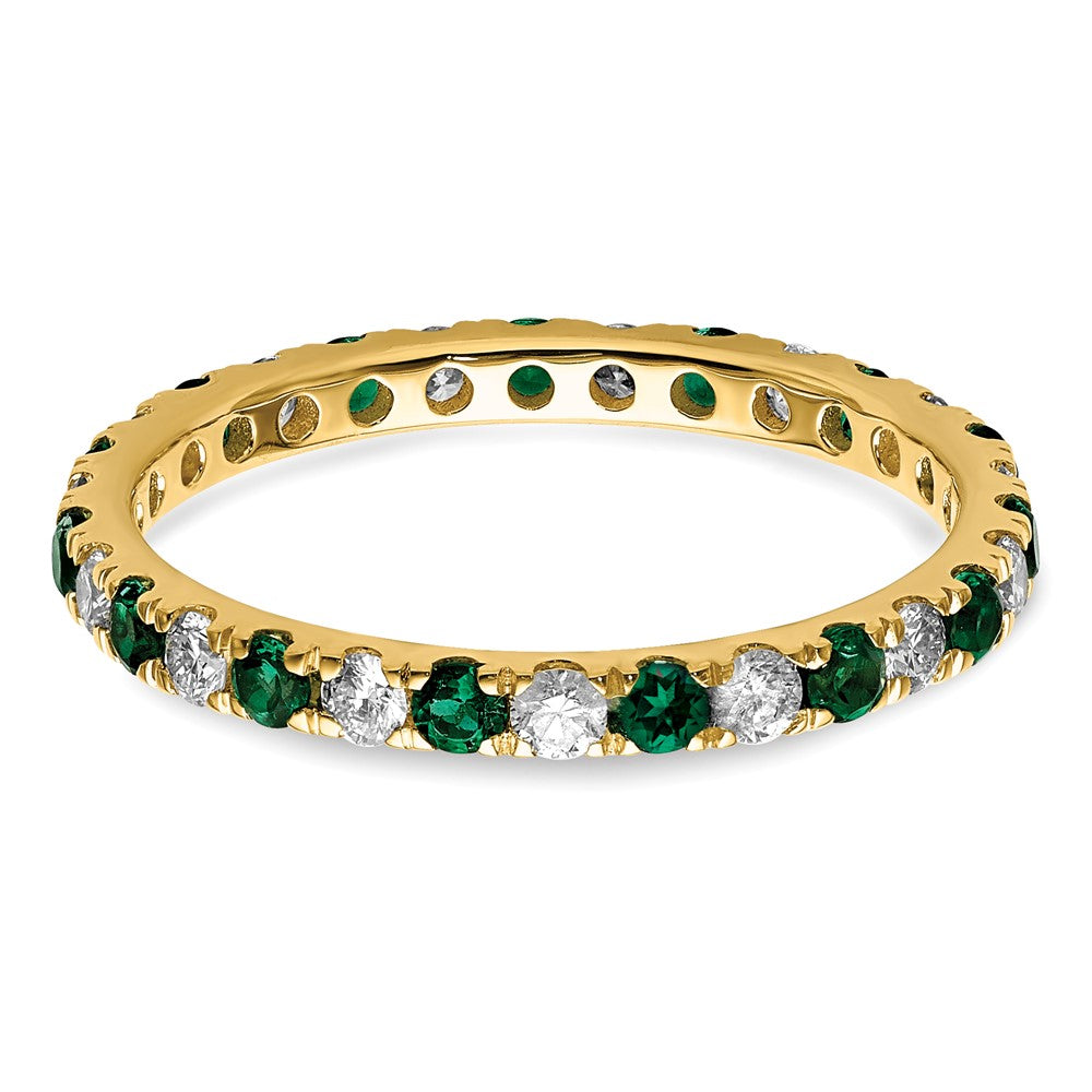 14k 3/8 carat Lab Grown Diamond VS/SI+ G+ and Lab Created Emerald Size 5 Eternity Band