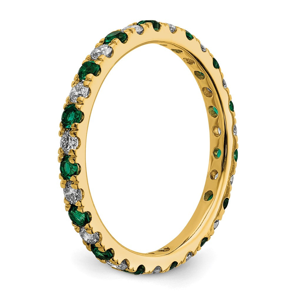 14k 3/8 carat Lab Grown Diamond VS/SI+ G+ and Lab Created Emerald Size 5 Eternity Band