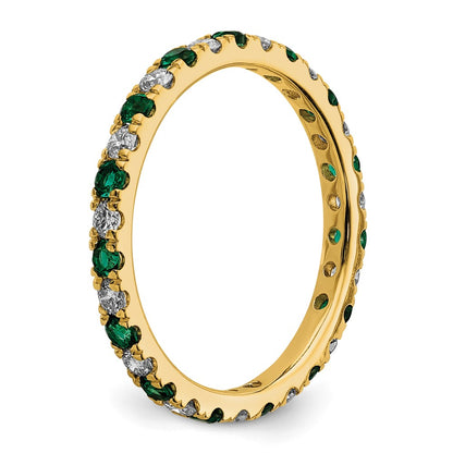 14k 3/8 carat Lab Grown Diamond VS/SI+ G+ and Lab Created Emerald Size 5 Eternity Band