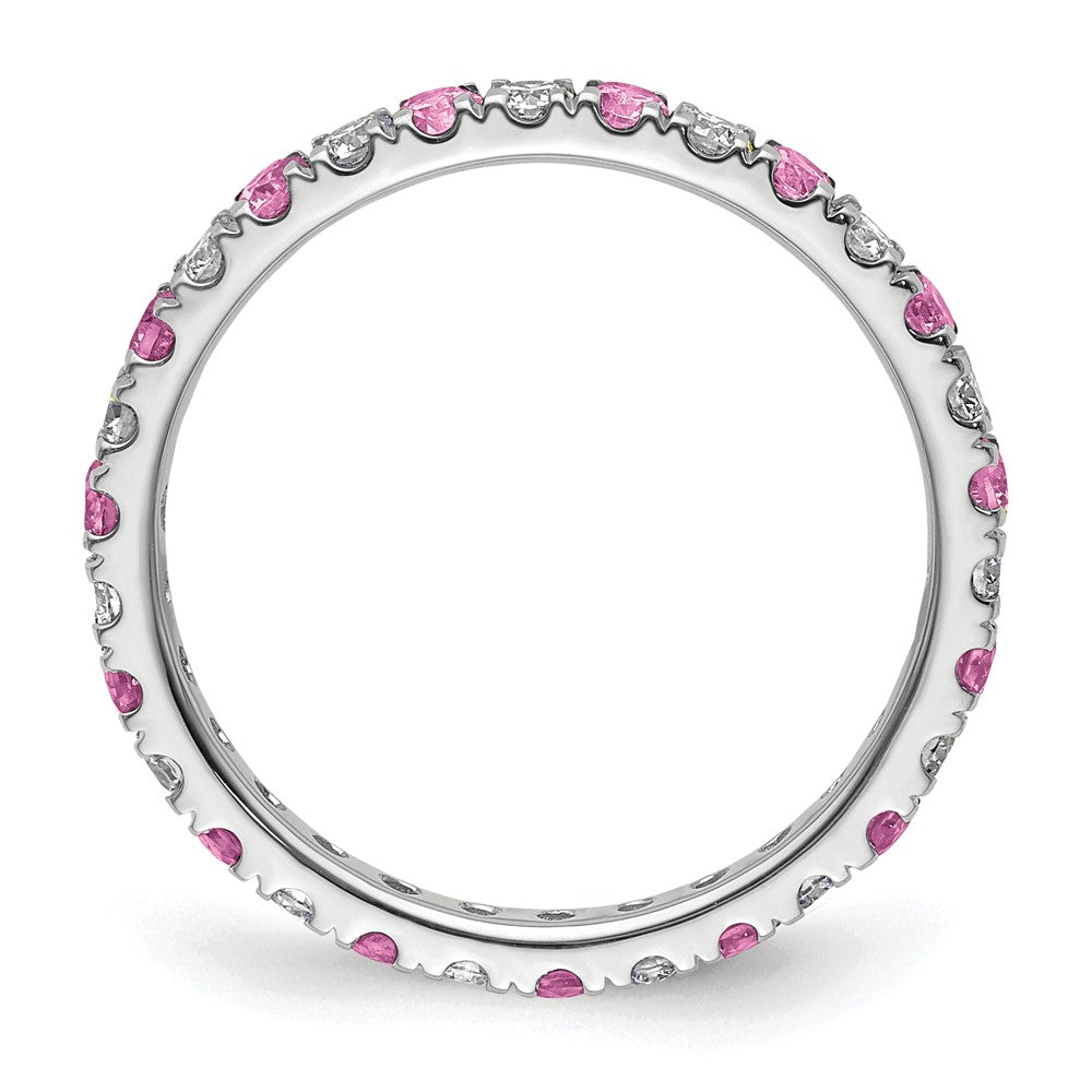 14k White Gold 1/2 carat Lab Grown Diamond VS/SI+ G+ and Lab Created Pink Sapphire Size 7.5 Eternity Band