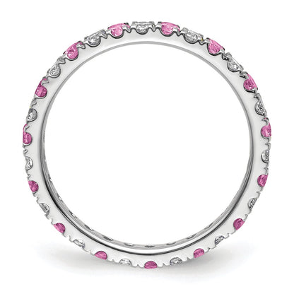 14k White Gold 1/2 carat Lab Grown Diamond VS/SI+ G+ and Lab Created Pink Sapphire Size 7 Eternity Band