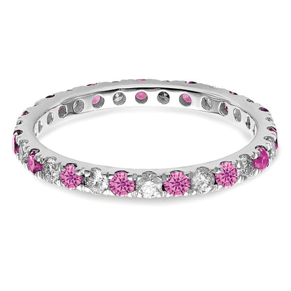 14k White Gold 3/8 carat Lab Grown Diamond VS/SI+ G+ and Lab Created Pink Sapphire Size 4.5 Eternity Band