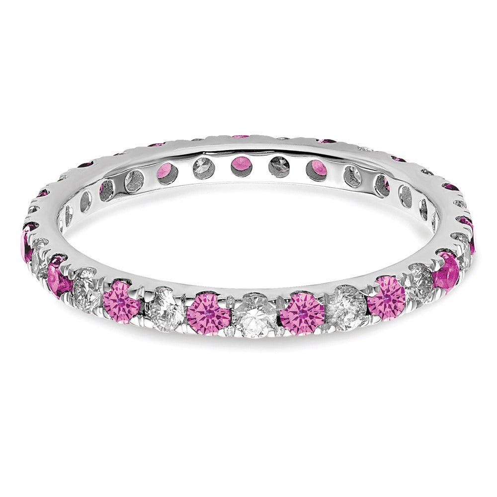 14k White Gold 1/2 carat Lab Grown Diamond VS/SI+ G+ and Lab Created Pink Sapphire Size 7 Eternity Band