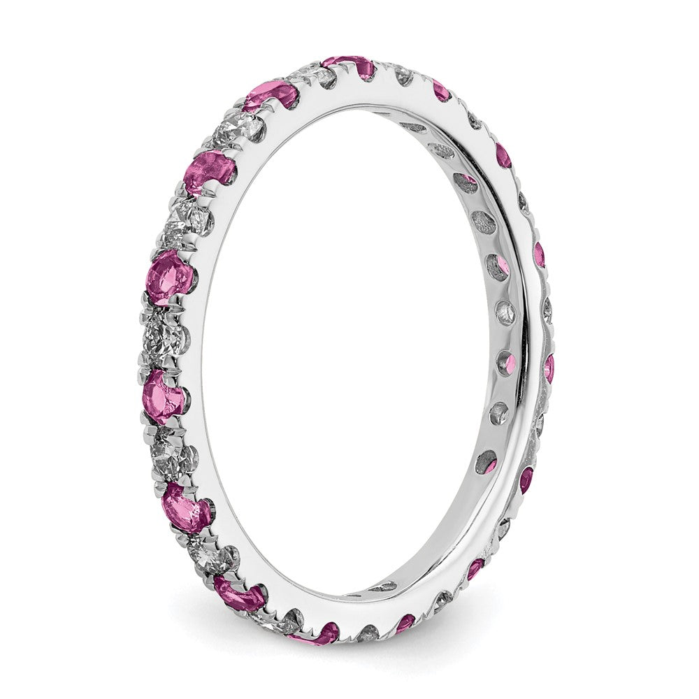 14k White Gold 1/2 carat Lab Grown Diamond VS/SI+ G+ and Lab Created Pink Sapphire Size 7.5 Eternity Band