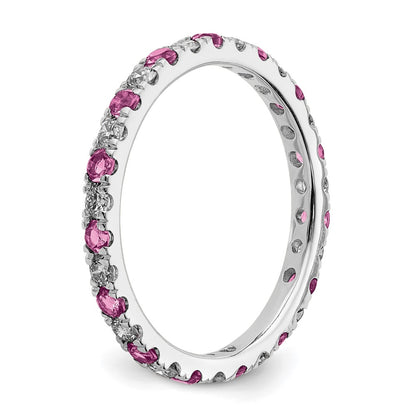 14k White Gold 3/8 carat Lab Grown Diamond VS/SI+ G+ and Lab Created Pink Sapphire Size 4 Eternity Band