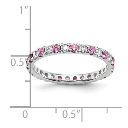 14k White Gold 3/8 carat Lab Grown Diamond VS/SI+ G+ and Lab Created Pink Sapphire Size 4.5 Eternity Band