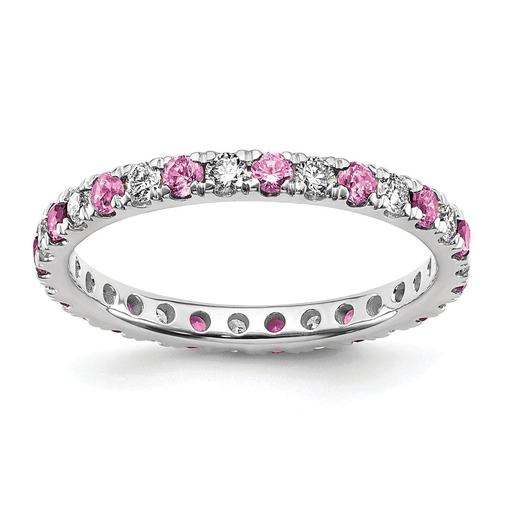 14k White Gold 1/2 carat Lab Grown Diamond VS/SI+ G+ and Lab Created Pink Sapphire Size 7.5 Eternity Band