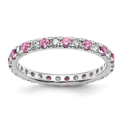 14k White Gold 1/2 carat Lab Grown Diamond VS/SI+ G+ and Lab Created Pink Sapphire Size 7.5 Eternity Band