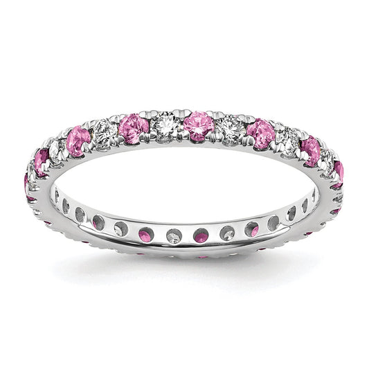 14k White Gold 1/2 carat Lab Grown Diamond VS/SI+ G+ and Lab Created Pink Sapphire Size 7.5 Eternity Band