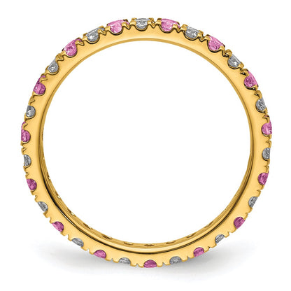 14k 1/2 carat Lab Grown Diamond VS/SI+ G+ and Lab Created Pink Sapphire Size 8.5 Eternity Band