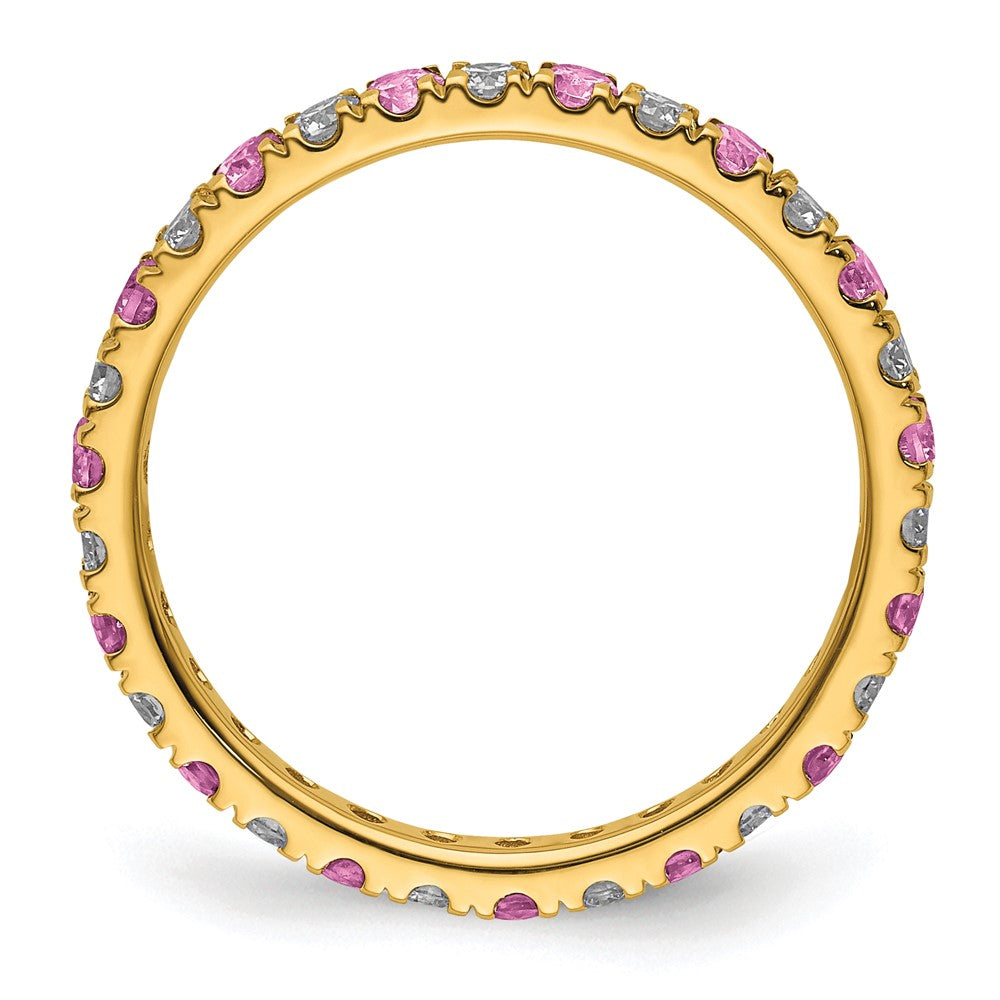 14k 3/8 carat Lab Grown Diamond VS/SI+ G+ and Lab Created Pink Sapphire Size 4.5 Eternity Band