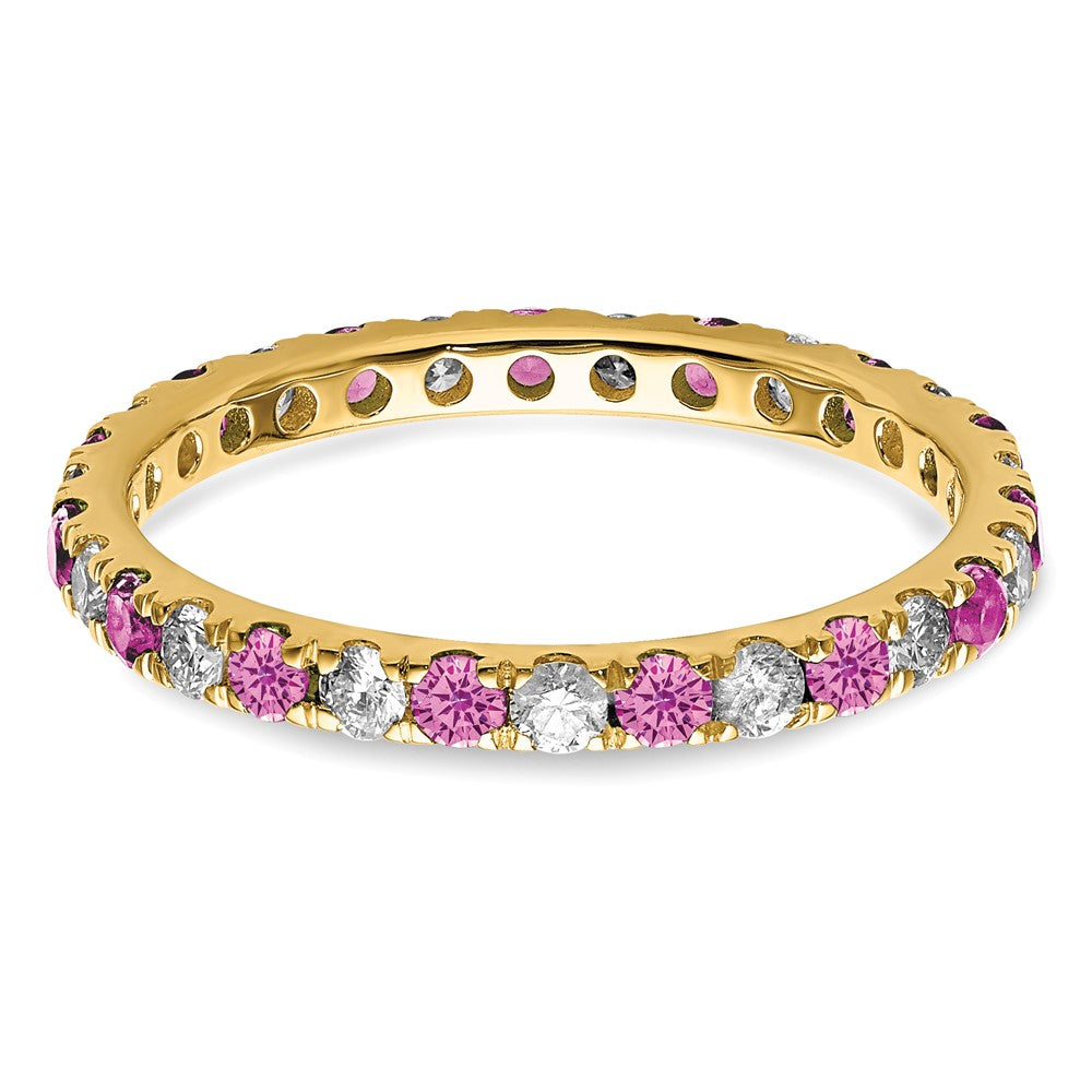 14k 3/8 carat Lab Grown Diamond VS/SI+ G+ and Lab Created Pink Sapphire Size 4.5 Eternity Band
