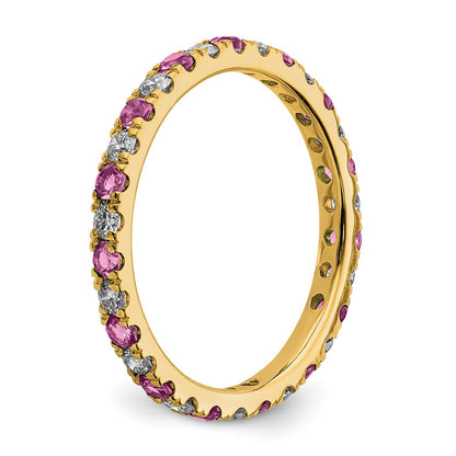 14k 3/8 carat Lab Grown Diamond VS/SI+ G+ and Lab Created Pink Sapphire Size 4.5 Eternity Band