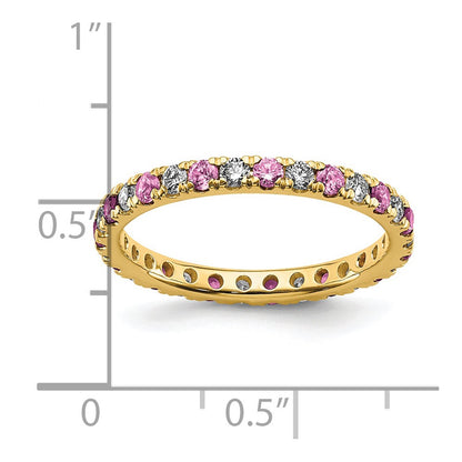 14k 3/8 carat Lab Grown Diamond VS/SI+ G+ and Lab Created Pink Sapphire Size 4 Eternity Band