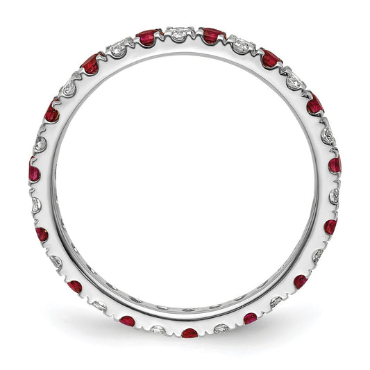 14k White Gold 3/8 carat Lab Grown Diamond VS/SI+ G+ and Lab Created Ruby Size 5 Eternity Band