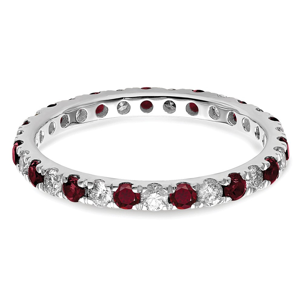 14k White Gold 1/2 carat Lab Grown Diamond VS/SI+ G+ and Lab Created Ruby Size 6 Eternity Band