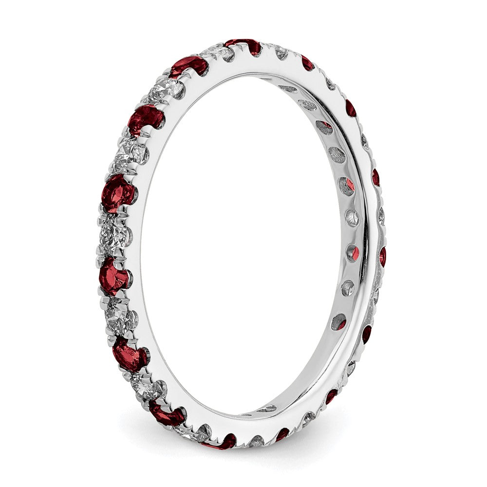 14k White Gold 1/2 carat Lab Grown Diamond VS/SI+ G+ and Lab Created Ruby Size 6 Eternity Band