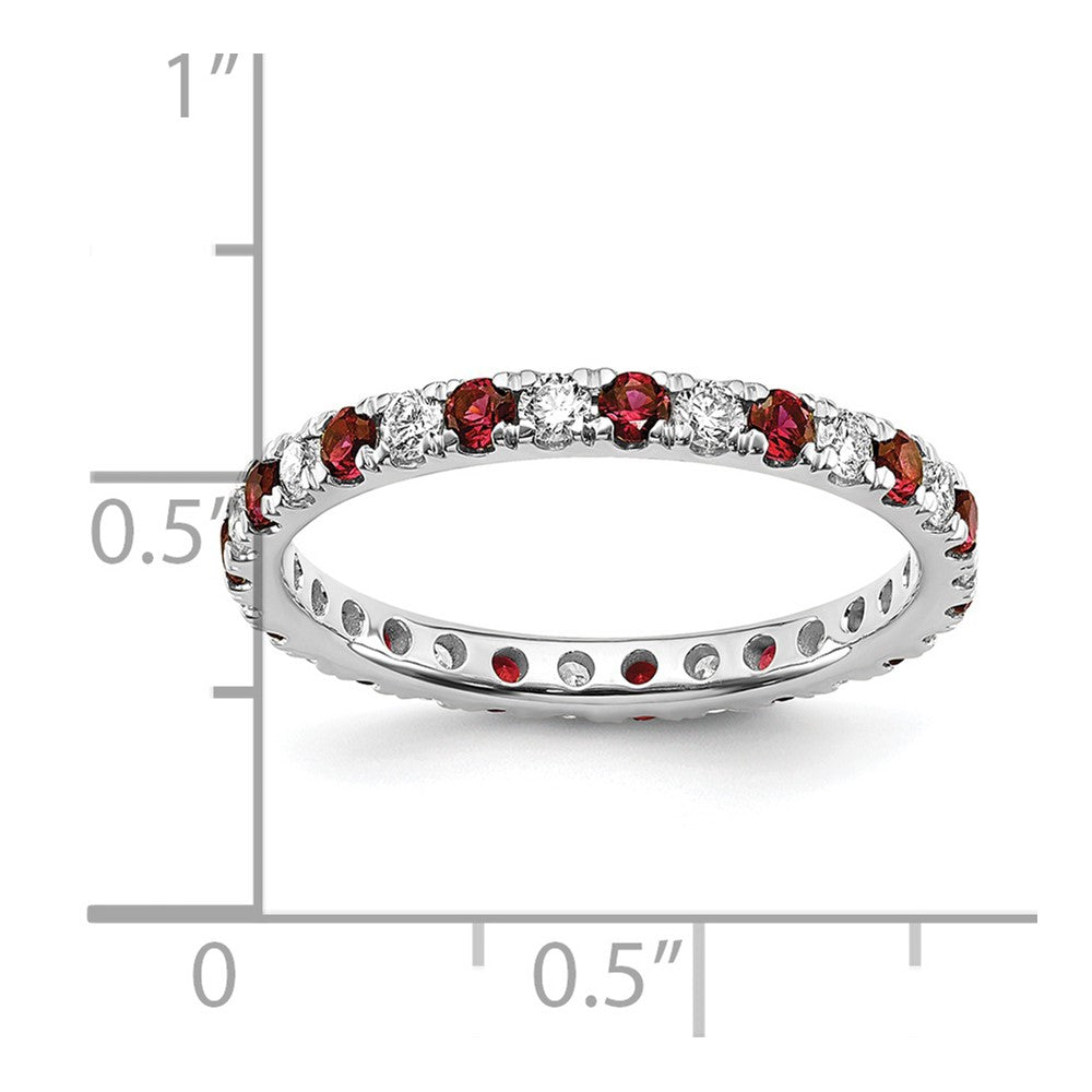 14k White Gold 1/2 carat Lab Grown Diamond VS/SI+ G+ and Lab Created Ruby Size 6.5 Eternity Band