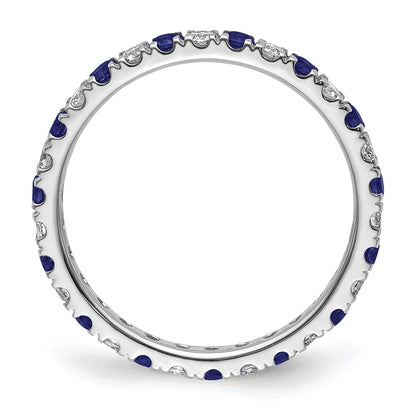 14k White Gold 3/8 carat Lab Grown Diamond VS/SI+ G+ and Lab Created Blue Sapphire Size 5 Eternity Band