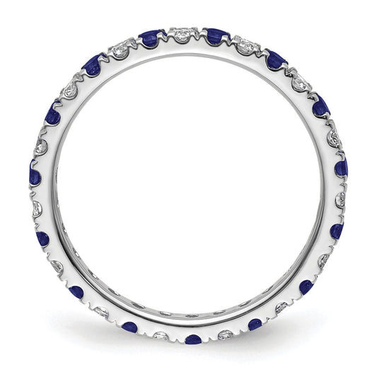 14k White Gold 3/8 carat Lab Grown Diamond VS/SI+ G+ and Lab Created Blue Sapphire Size 5 Eternity Band
