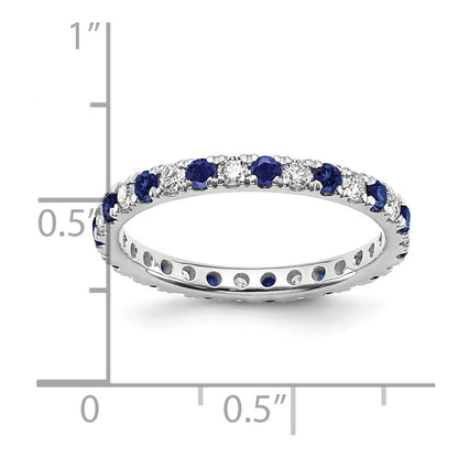 14k White Gold 3/8 carat Lab Grown Diamond VS/SI+ G+ and Lab Created Blue Sapphire Size 5 Eternity Band