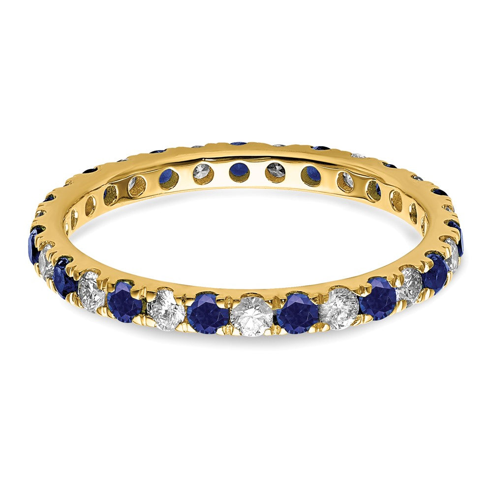 14k 3/8 carat Lab Grown Diamond VS/SI+ G+ and Lab Created Blue Sapphire Size 4.5 Eternity Band