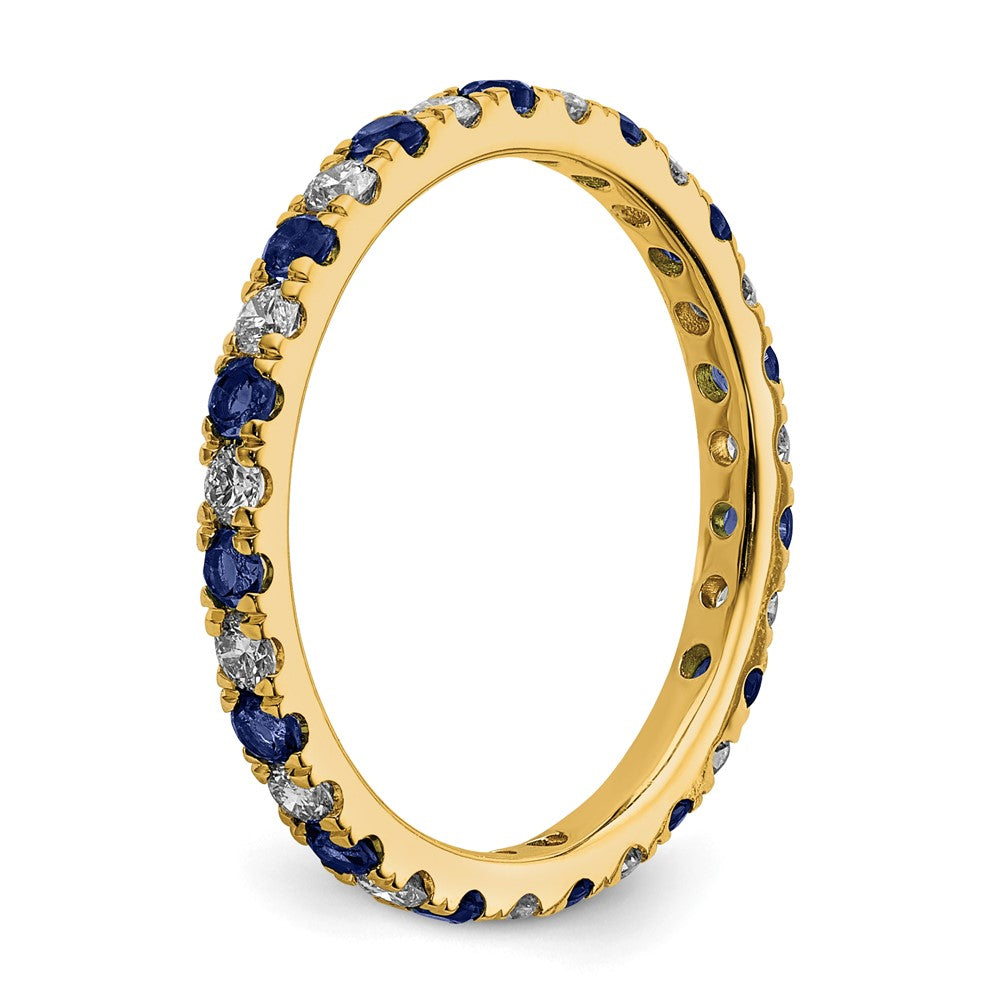 14k 3/8 carat Lab Grown Diamond VS/SI+ G+ and Lab Created Blue Sapphire Size 5 Eternity Band