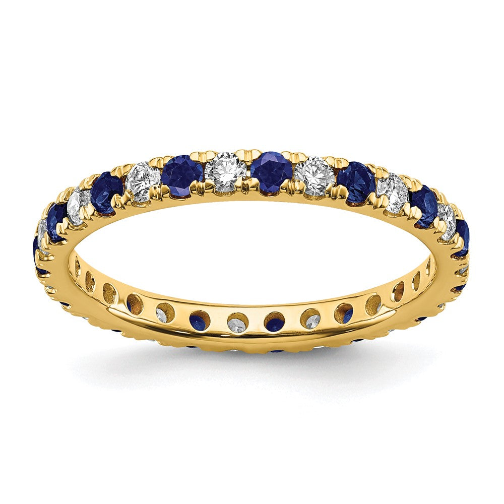 14k 3/8 carat Lab Grown Diamond VS/SI+ G+ and Lab Created Blue Sapphire Size 4.5 Eternity Band