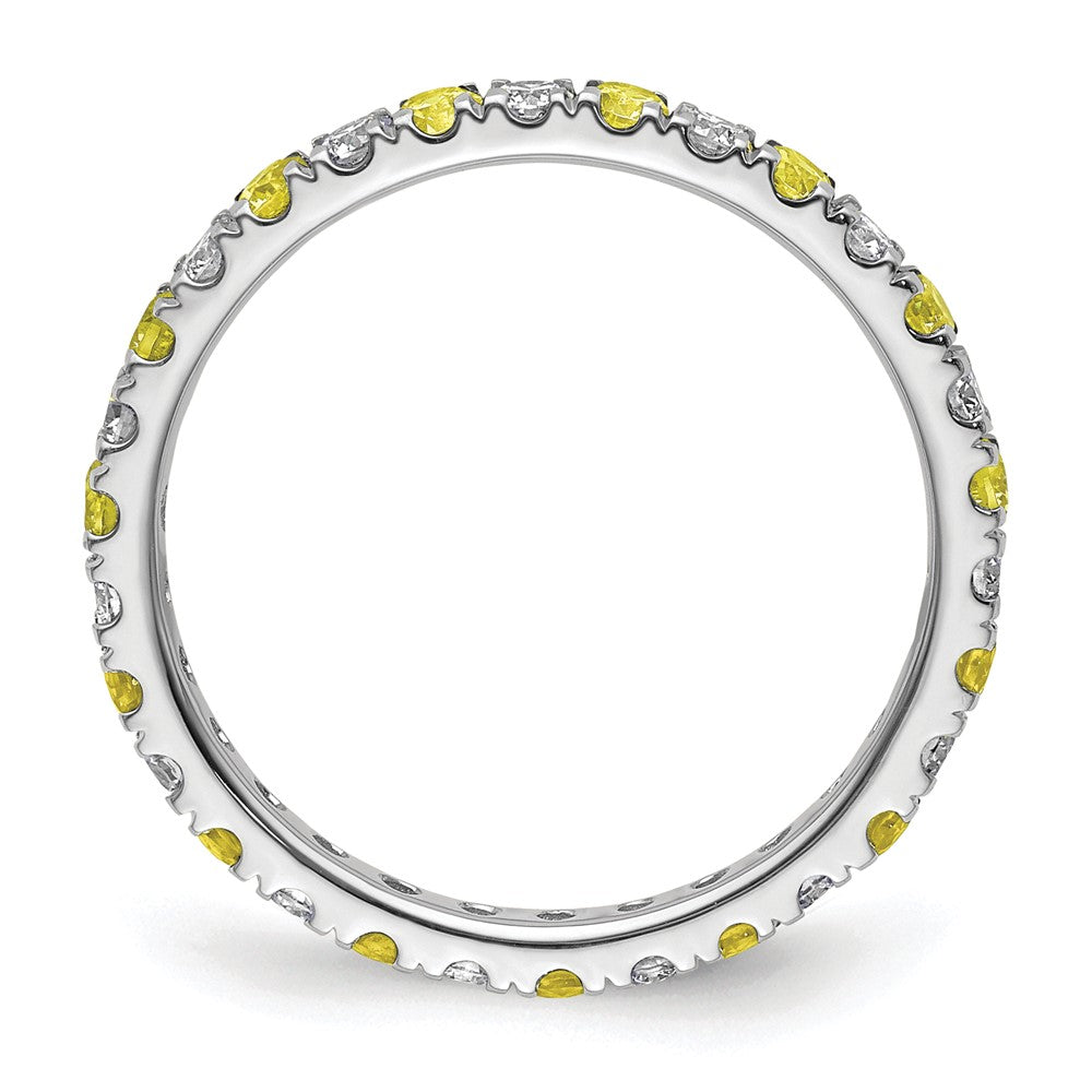 14k White Gold 1/2 carat Lab Grown Diamond VS/SI+ G+ and Lab Created Yellow Sapphire Size 8 Eternity Band
