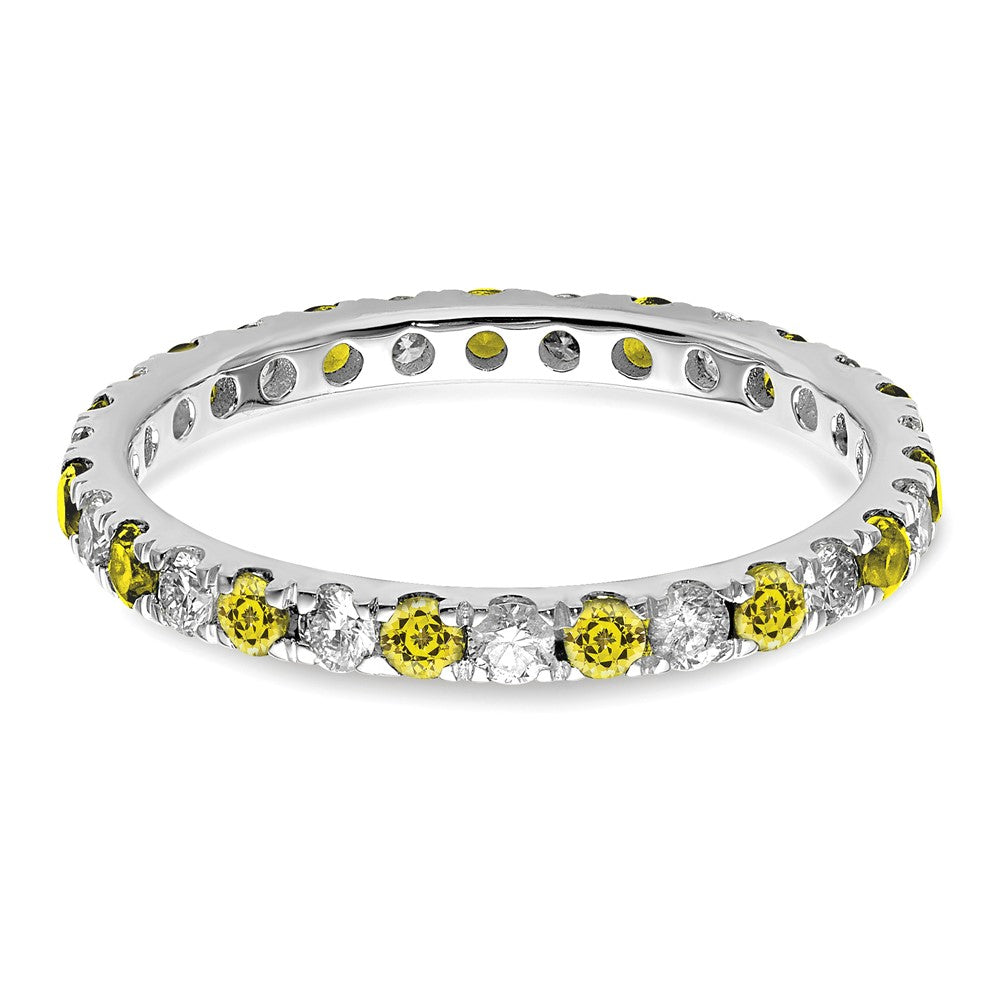14k White Gold 1/2 carat Lab Grown Diamond VS/SI+ G+ and Lab Created Yellow Sapphire Size 8 Eternity Band