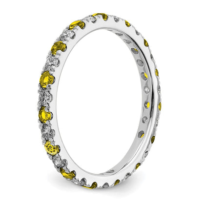 14k White Gold 3/8 carat Lab Grown Diamond VS/SI+ G+ and Lab Created Yellow Sapphire Size 5 Eternity Band