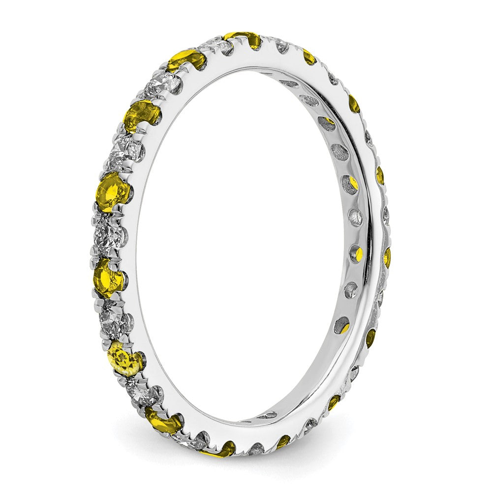 14k White Gold 1/2 carat Lab Grown Diamond VS/SI+ G+ and Lab Created Yellow Sapphire Size 8 Eternity Band