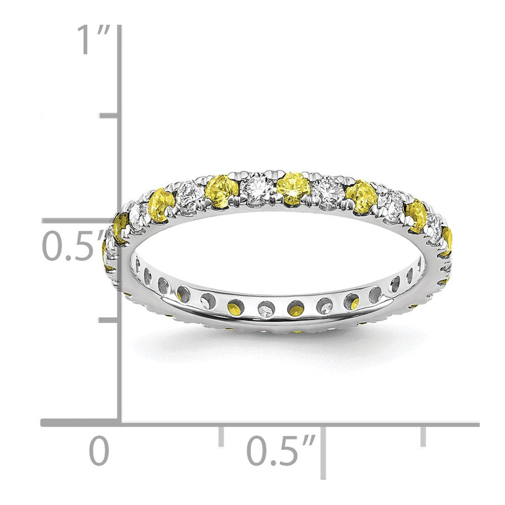 14k White Gold 1/2 carat Lab Grown Diamond VS/SI+ G+ and Lab Created Yellow Sapphire Size 8 Eternity Band