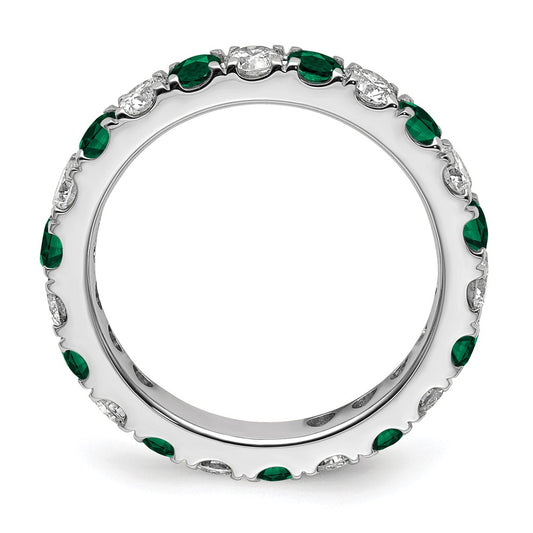 14k White Gold 1 1/5 carat Lab Grown Diamond VS/SI+ G+ and Lab Created Emerald Size 7 Eternity Band