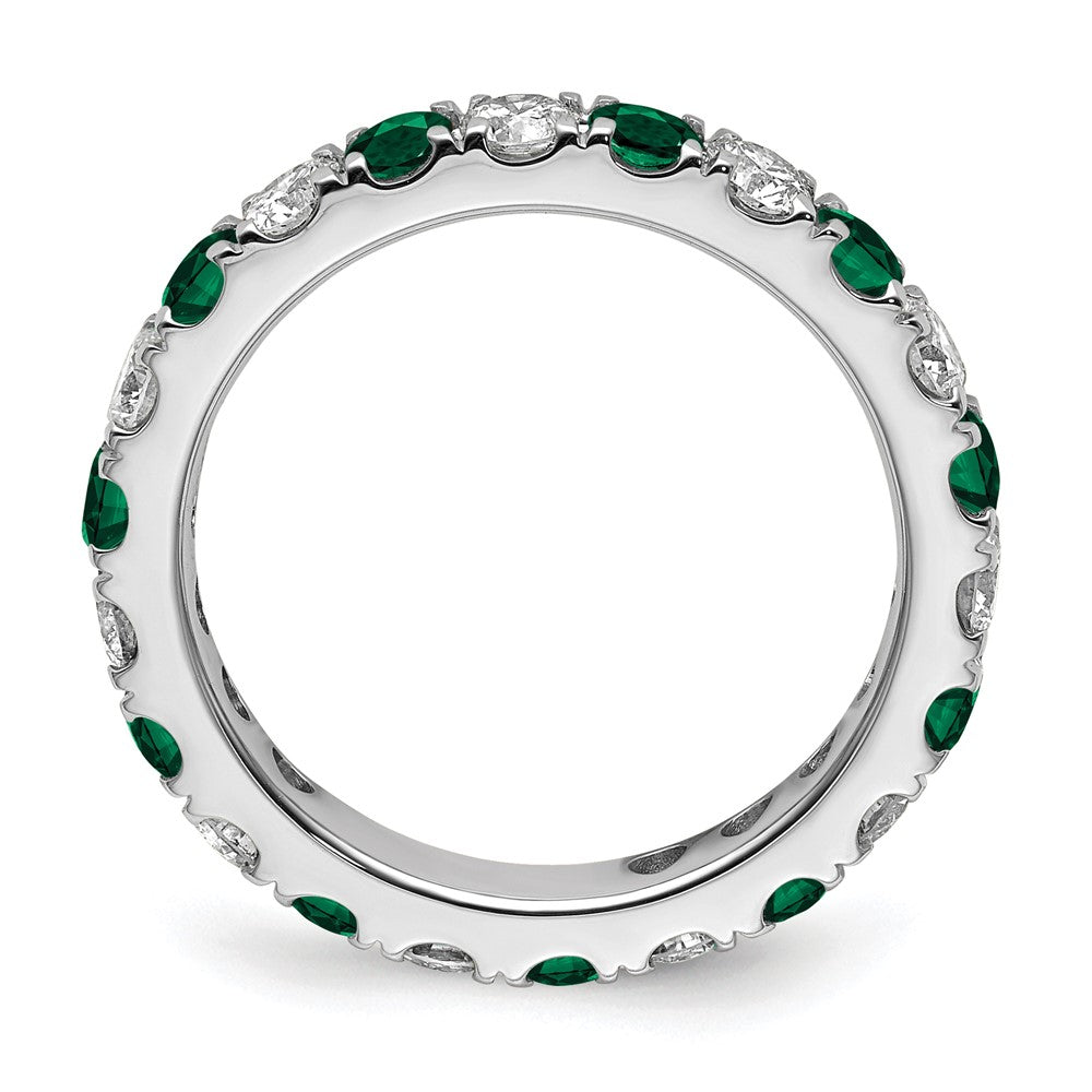 14k White Gold 1 1/5 carat Lab Grown Diamond VS/SI+ G+ and Lab Created Emerald Size 7 Eternity Band