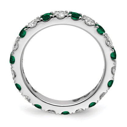 14k White Gold 1 1/5 carat Lab Grown Diamond VS/SI+ G+ and Lab Created Emerald Size 7 Eternity Band