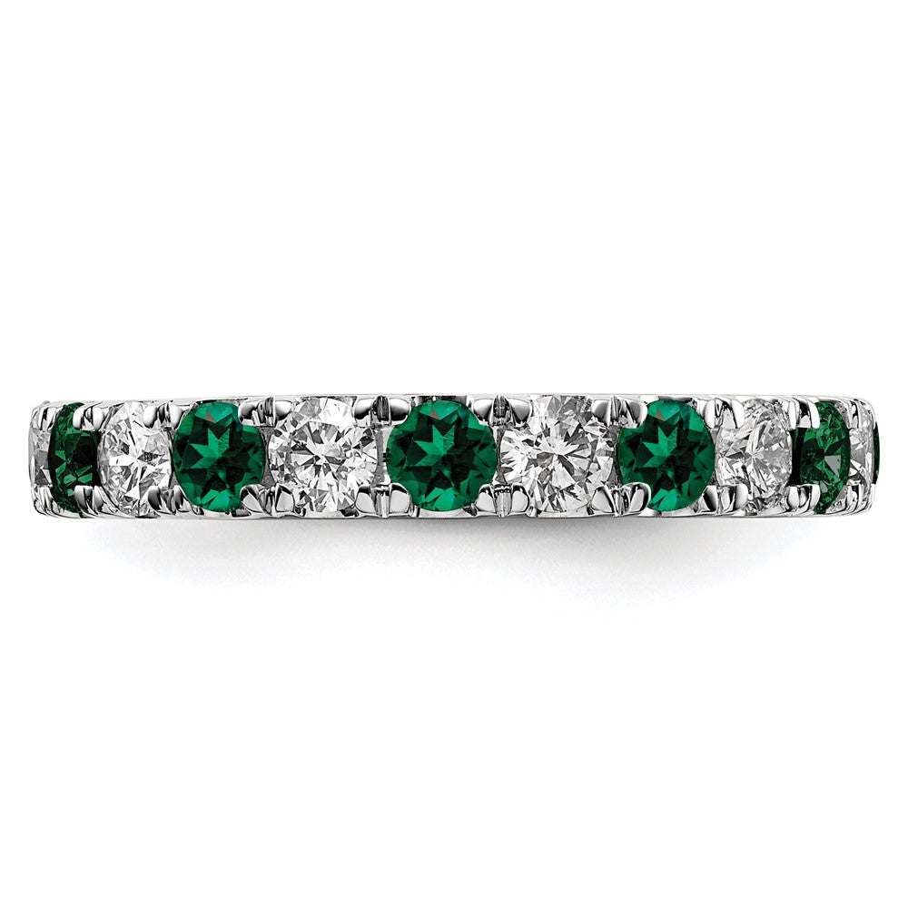 14k White Gold 1 carat Lab Grown Diamond VS/SI+ G+ and Lab Created Emerald Size 6 Eternity Band