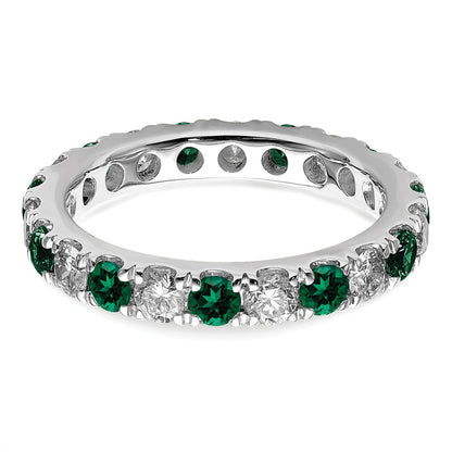 14k White Gold 1 1/5 carat Lab Grown Diamond VS/SI+ G+ and Lab Created Emerald Size 7 Eternity Band