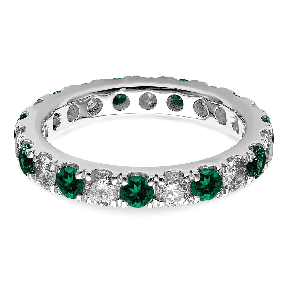 14k White Gold 1 carat Lab Grown Diamond VS/SI+ G+ and Lab Created Emerald Size 6 Eternity Band
