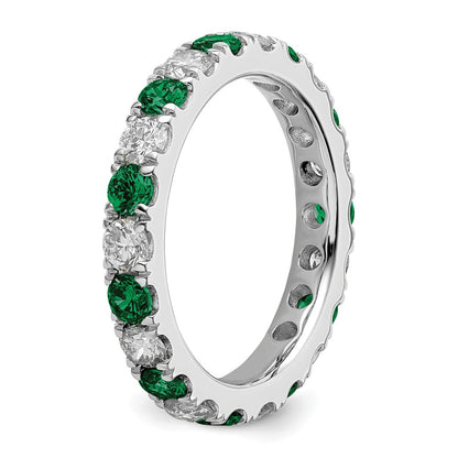 14k White Gold 1 carat Lab Grown Diamond VS/SI+ G+ and Lab Created Emerald Size 6 Eternity Band