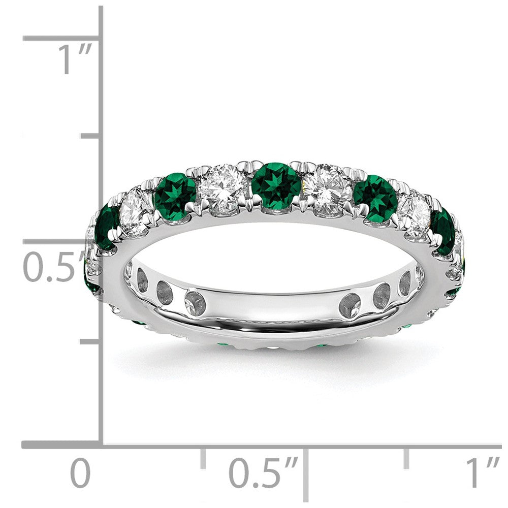 14k White Gold 1 1/5 carat Lab Grown Diamond VS/SI+ G+ and Lab Created Emerald Size 7 Eternity Band