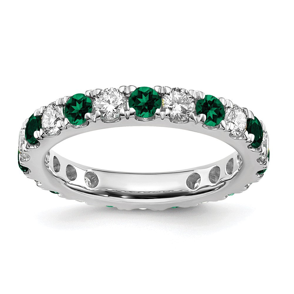 14k White Gold 1 carat Lab Grown Diamond VS/SI+ G+ and Lab Created Emerald Size 4 Eternity Band