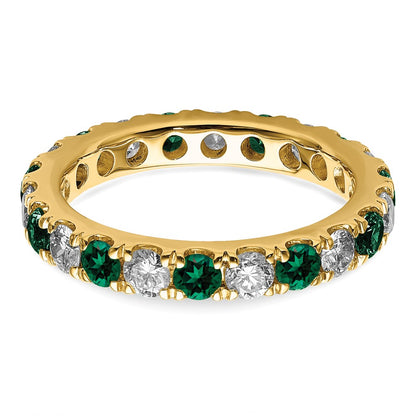 14k 1 1/5 carat Lab Grown Diamond VS/SI+ G+ and Lab Created Emerald Size 7 Eternity Band