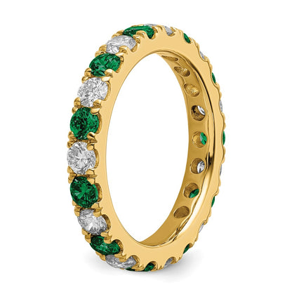 14k 3/4 carat Lab Grown Diamond VS/SI+ G+ and Lab Created Emerald Size 4.5 Eternity Band